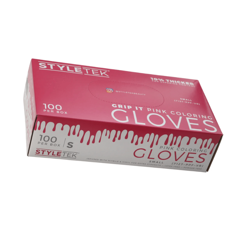 styletek pink powder free gloves 100pk angle 3