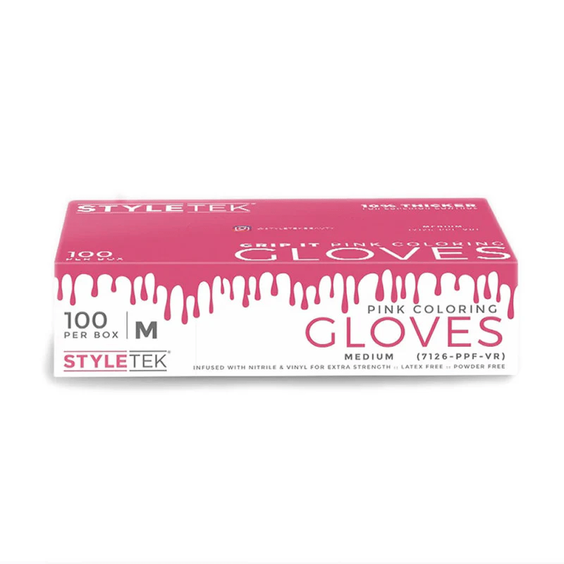 styletek pink powder free gloves 100pk angle 2